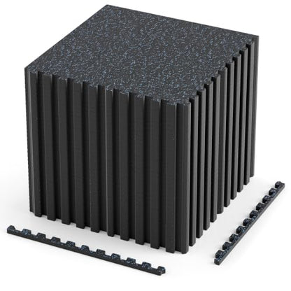 Giantex 36-Pack Interlocking Rubber Gym Floor Mats, 0.4'' Thick 24''x24'' Puzzle Tiles with Border Strips, 144 sq.ft Anti-Slip, Noise-Reducing Flooring for Home Workout Exercise (Black/Blue Speckled) - size: 0.4'' | 36 Tiles | 144 Sq Ft