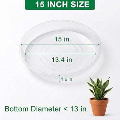 RooTrimmer 5 Pack 15 Inch Clear Plant Saucers for Pots,Thick Heavy Duty Plastic Plant Trays,Transparent Drip Trays for Indoor & Outdoor Plants - size: 15 inch