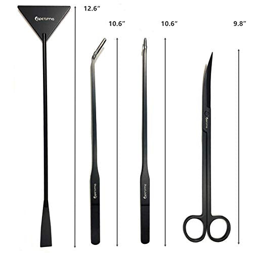 Aquarium Tweezers, Capetsma Stainless Steel Aquarium Plant Tools Long Aquascaping Tools Scissors Spatula Aquatic Plants Tool Set For Freshwater and Saltwater - color: Black