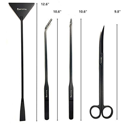 Aquarium Tweezers, Capetsma Stainless Steel Aquarium Plant Tools Long Aquascaping Tools Scissors Spatula Aquatic Plants Tool Set For Freshwater and Saltwater - color: Black
