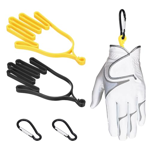 PATIKIL Golf Gloves Stretcher, Plastic Keeper Support Rack Holder Dryer Hanger Frame with Hanging Hook - color: Black/Yellow