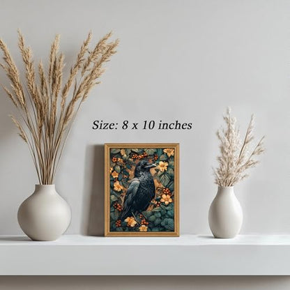 ICHZUMW Framed William Morris Raven Dark Academia Canvas Wall Art 8x10 In - color: Dark Raven, size: 10"L x 8"W