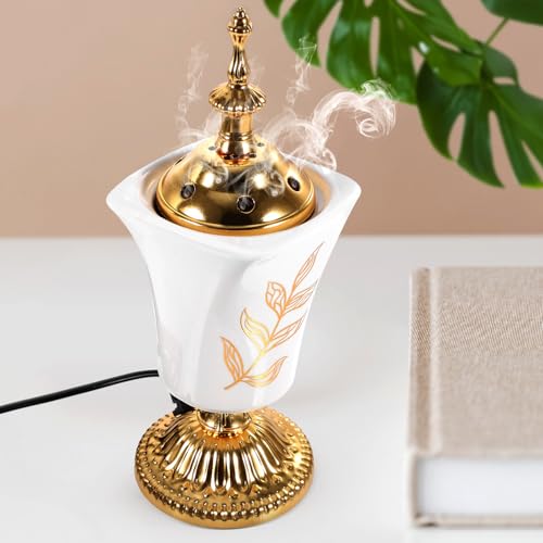 HOMSFOU Electric Incense Burner Ceramic Bakhoor Burner for Home Aromatherapy Yoga Spa Middle Eastern Style 2.76 Inch Compact Design with Us Plug