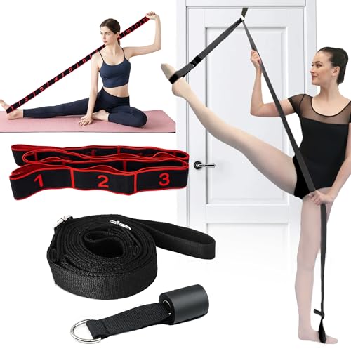 Danzcue Ballet Stretch Strap Set – Professional Dance Flexibility Trainer with Door Anchor, Extra Long Non-Slip Stretching Bands for Ballet, Jazz, Contemporary & Gymnastics - color: Black+Black Red