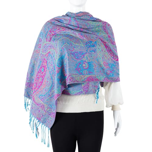 TUSHUSTY Pashmina Feel Shawls Wraps Rave Scarf for Women Soft Silky Reversible Men Scarves Hijab - color: Blue Purple Pink