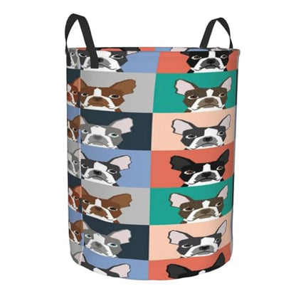 Boston Terrier Dog Round Waterproof Oxford Cloth Laundry Basket Multi-Purpose Storage Basket Toys Books Clothes Storage Basket - color: Black 9