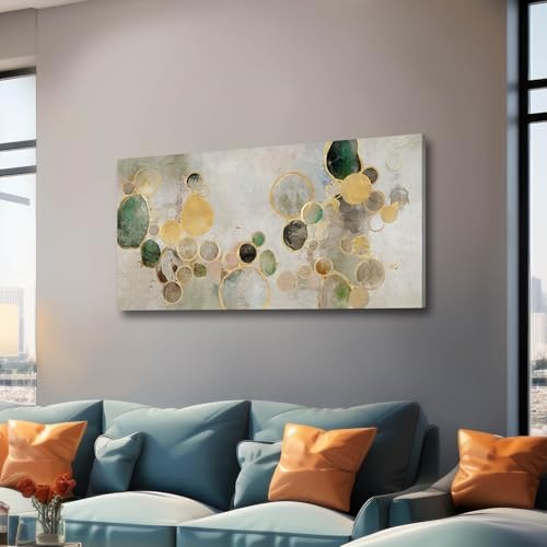 Gold Round Wall Art Neutral Beige Modern Canvas Wall Print 24"x48" Geometric Wall Decor Poster Print Abstract Wall Art for Living Room Dining Room - color: Gold Green, size: 24"x48"