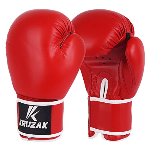 Kruzak Plain Boxing Gloves for Sparring, Kickboxing, Muay Thai, Martial Arts & MMA Fighting - Men & Women Punch Bag Mitts Training and Focus Pads Punching - color: Red, size: 8 oz