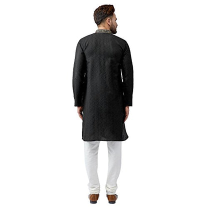 Sojanya (Since 1958 Men'S Teal Silk Blend Kurta Churidar Pyjama Set - color: Black and Off White, size: Large