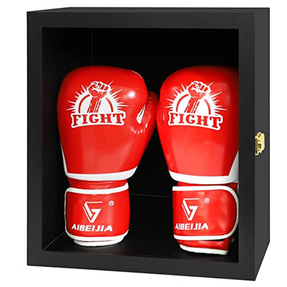 Boxing Glove Display Case Wall Mount Lockable Full Size pro UV Protected Clear Acrylic Holder Box for Baseball Boxing Signed Glove (Black - Single Glove) - color: Black - Double Gloves