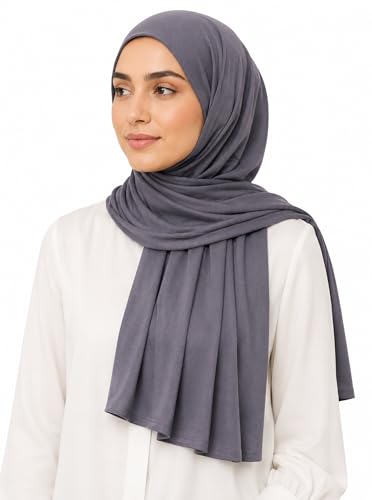 Easy Hijab for Women, Stretch Rayon Jersey Scarf, Solid Color - color: Mctls2539-darkgrey