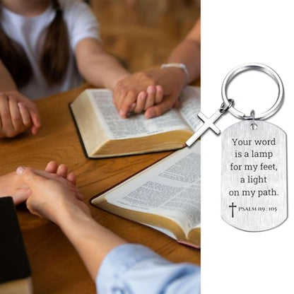 Inspirational Scripture Keychain with Cross - Bible Verse Matte Key Chain Religious Gift for Christian - style: Psalm 119:105