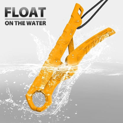 7.5'' Floating Fish Gripper, Fishing Grabber | Catfish Mouth Pliers, Caught Bass Holder, Fish Scale Hook Clamp, Saltwater Lip Grip Tool with Lanyard, Gifts for Men - color: Yellow