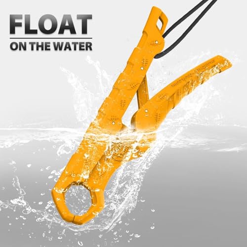 7.5'' Floating Fish Gripper, Fishing Grabber | Catfish Mouth Pliers, Caught Bass Holder, Fish Scale Hook Clamp, Saltwater Lip Grip Tool with Lanyard, Gifts for Men - color: Yellow