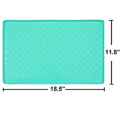Silicone Cat & Dog Bowl Mat, Non-Slip Pet Feeding Mat - Waterproof Dog & Cat Placemat (18.5"x11.8", Mint Green Paw Pattern) - color: Mint Green Paw Pattern, size: 18.5"x11.8"