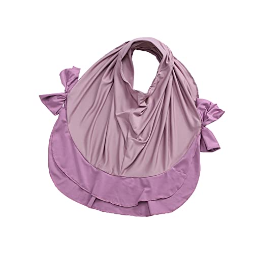 Toddler Girls Muslim Dress Abaya with Hijab Prayer Clothes Arab Solid Islamic Robe Kids Ramadan Long Skirt LDS Temple Dresses - color: B-purple, size: 3-4T