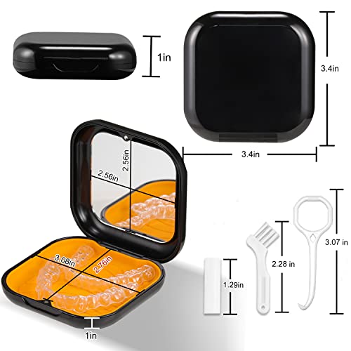 Retainer Case, Slim Aligner Case with Mirror, Compatible with Invisalign, Night Guard and Mouth Guard, Premium Retainer Case, With Aligner Remover Tool, Chew & Brush, Black - color: Square: Black