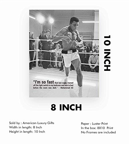 AMERICAN LUXURY GIFTS I'm So Fast Muhammad Ali Inspirational Quote Poster - Boxing Wall Art Print, Motivational Decor for Home, Office, Bedroom & Gym (Pop Art, 8 x 10 inches)