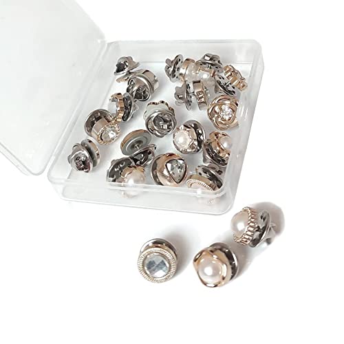 20Pcs Women Shirt Brooch Buttons Pearl No Sew Pins Safety Button - color: Rhinestone and pearl buttons