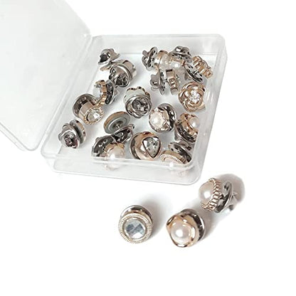 20Pcs Women Shirt Brooch Buttons Pearl No Sew Pins Safety Button - color: Rhinestone and pearl buttons