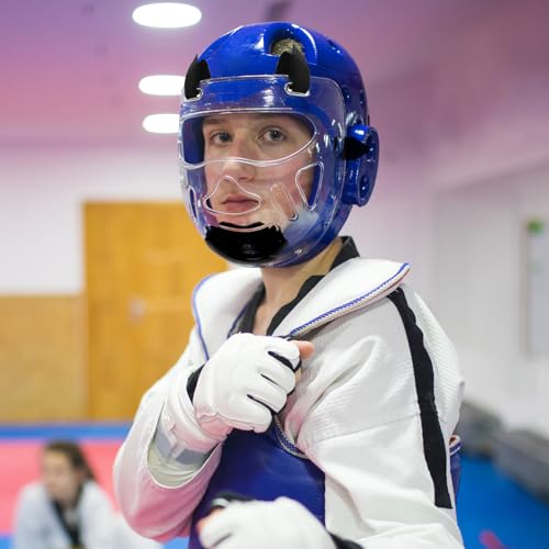 Clear Boxing Faceshield,Sparring Headgear, Taekwondo Protective Mask,Face Protection Cover for Boxing - size: Large