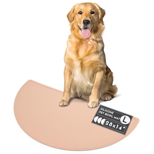 Waterproof Silicone Dog Food Mat – Large Size Non-Slip Pet Bowl Mat, Raised Edge Design, Easy-to-Clean Pet Food Placemat for Dog & Cat Bowls, 28" Across x 14" Deep - Blush - color: Blush, size: Large