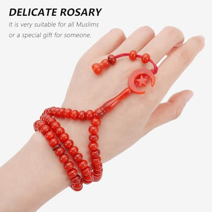 2 Pack Prayer Beads, Muslim Tasbih 99 Beads Allah & Muhammad Islamic Prayer Rosary Muslim Islam Misbaha Tasbeeh 99 Necklace for Men and Women(Red) - color: Red