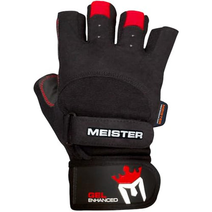 Meister Wrist Wrap Weight Lifting Gloves w/Gel Padding - color: Black / Red, size: X-Large