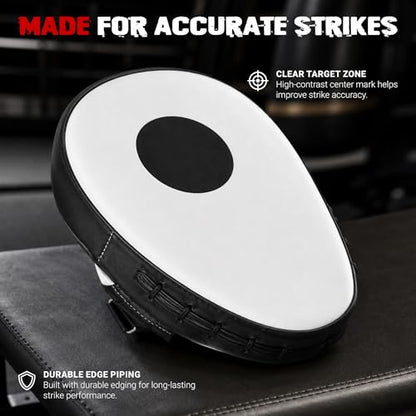 Focus Pads for Boxing & MMA Training | Lightweight Curved Punch Mitts with Shock-Absorbing Foam | Kickboxing, Muay Thai & Sparring Target Pads for Coaches & Fighters - color: Black/White