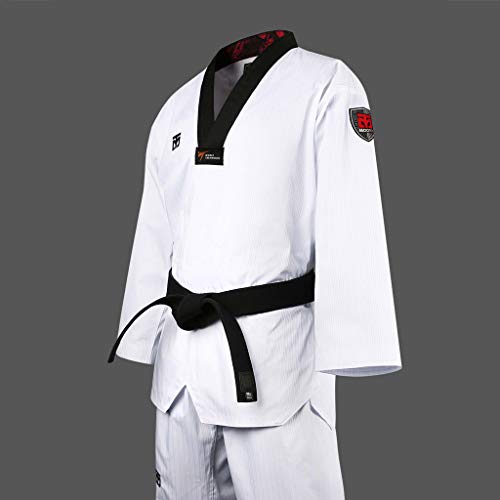 MOOTO Korea Taekwondo BS4.5 Basic Uniform White BK V-Neck MMA Martial Arts Karate Demonstration Team Gym School Academy (190 (Height : 190~199cm)(6.23~6.53ft))