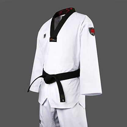 MOOTO Korea Taekwondo BS4.5 Basic Uniform White BK V-Neck MMA Martial Arts Karate Demonstration Team Gym School Academy (190 (Height : 190~199cm)(6.23~6.53ft))