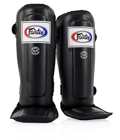 Fairtex SP3 Lightweight Shin Guards, Muay Thai MMA Avoid Shin Splints Gear | Featherweight synthetic shell with high-density padding. Articulated lower-leg armor enhances mobility and leg protection - color: Black, size: Large