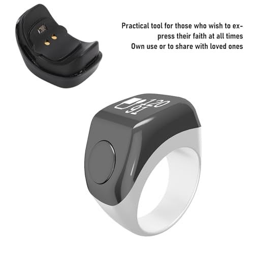 Finger Smart Tally Counter Ring, Muslim Digital Azan Alarm Clock, Vibration Reminder, Touch Control, 0.42in Screen, for Nice Islamic Gift - color: White