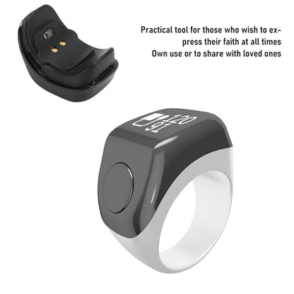 Finger Smart Tally Counter Ring, Muslim Digital Azan Alarm Clock, Vibration Reminder, Touch Control, 0.42in Screen, for Nice Islamic Gift - color: White