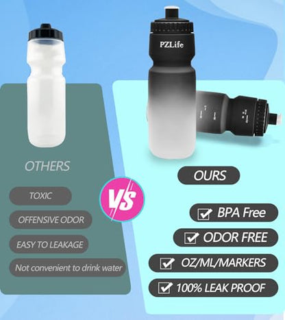 2 Pack Bike Water Bottle, BPA Free 24oz Cycling Water Bottles,Leak proof, with Capacity Scale Pull Top Lid, Reusable Sport Squeeze Water Bottle, for Bicycle, Gym,Running - color: y-Blue+black