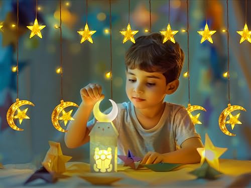 OLEEK Ramadan Lights Decorations - Ramadan Decorations for Home 2026 - Ramadan Decoration Lights - Ramadan Gifts for Kids - Ramadan Decor - Ramadan String Lights زينه رمضان - Ramadan led Lights - style: Star in Moon