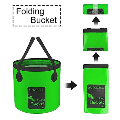 Collapsible Bucket 5 Gallon Container Folding Water Bucket Portable Wash Basin 20L - color: Dark Green