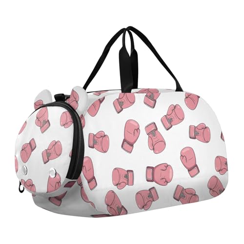 VIGTRO Pink Boxing Gloves Print Kids Overnight Travel Duffel Bag Sport Gym Bag for Boys Girls with Shoe Compartment, Carry On Weekender Luggage Bag for Dance Swim Yoga
