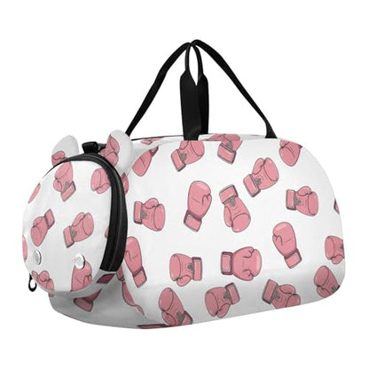 VIGTRO Pink Boxing Gloves Print Kids Overnight Travel Duffel Bag Sport Gym Bag for Boys Girls with Shoe Compartment, Carry On Weekender Luggage Bag for Dance Swim Yoga