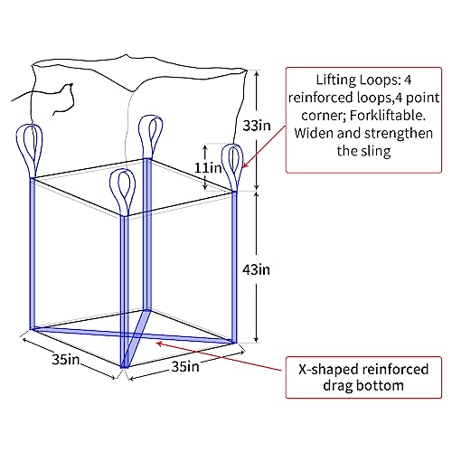 10 Pack FIBC Bulk Bag,Flexible Bulk Bags 1.5 Ton Bag, 35"L x 35"W x 43"H, 3300lbs SWL, Duffle Top Flat Bottom Heavy Duty, Woven Polypropylene Bags