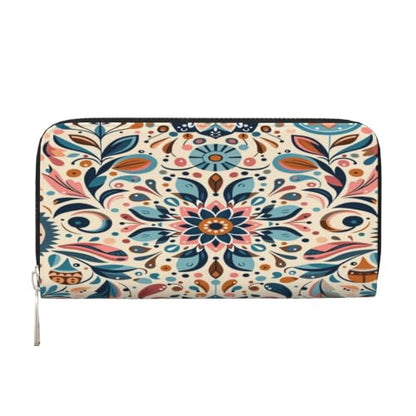 Scandinavian Folk Art PU Leather Long Wallet for Women Men, Zipper Clutch Wallet RFID Card Holder Organizer - color: Scandinavian Folk Art