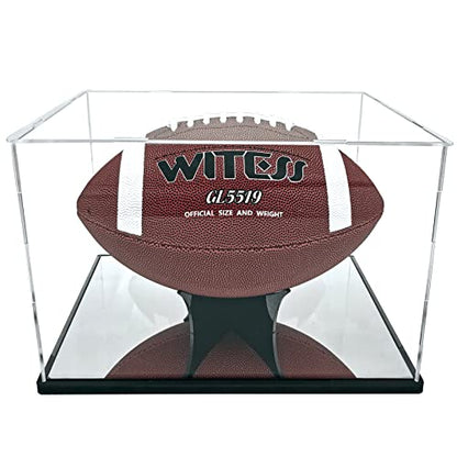 Self-Assembly Acrylic Football display case with black wood plastic base and Holder Base and mirror base,Sport Memorabilia Showcase Storage Box Holder,Acrylic Box Holder for Full Size Football display - size: 11.7x8x8 inch
