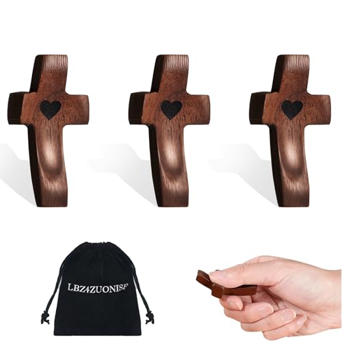 Wooden Cross My Heart-Encouragement Gift Wooden Pocket Cross Handheld Wood Small Fingertip Stress Relief Religious Gifts for Children Adults Praying Clutching Clinging (Black 3pcs) - color: Black 3pcs