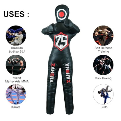 BJJ Wrestling Grappling Throwing Dummy Bag, Unfilled, PU Leather - size: 60 inches| 150cm|5 Feet