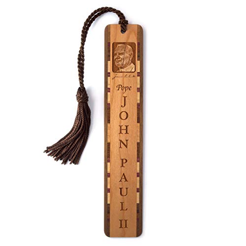 Pope John Paul II Wooden Bookmark | Catholic Saint Portrait | Religious Gift for Book Lovers and Readers | Handmade Wood Bookmark with Brown Tassel | Made in the USA - size: Original, style: Pope John Paul II
