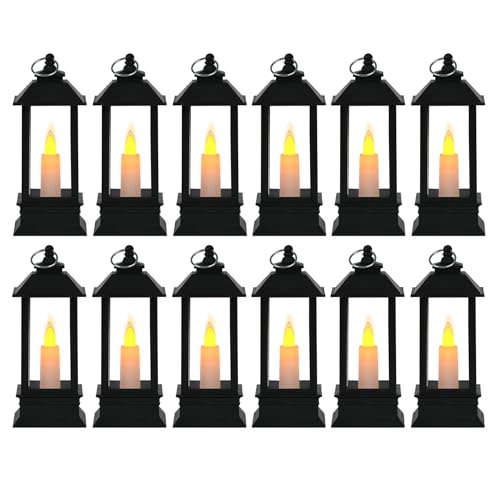 Black Candle Lanterns Decorative Indoor Outdoor Mini Vintage Small Hanging Farmhouse LED Rustic Gold Fireplace Lantern Decor Christmas Lanterns Centerpieces for Tables Decorations