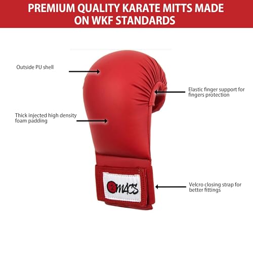 WKF Style Sparring Karate Gloves Without Thumb Protection Blue Red White Martial Arts Mitts for Kids and Adults