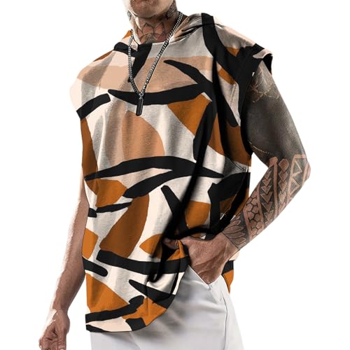 domirica Mens Relaxed Hooded Tank Tops Abstract Print Crewneck Casual Breathable Summer Fitness Sleeveless Shirt - color: Abstract, size: XX-Large