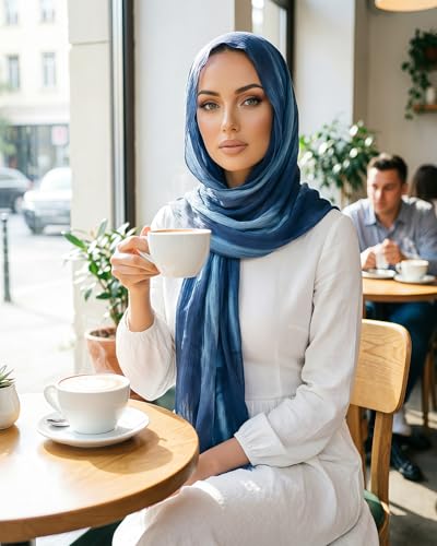 Women’s Gradient Tie Dye Hijab Scarf Soft Cotton Linen Headscarf Shawl Crinkle Printed Muslim Head Wrap - color: Color 4