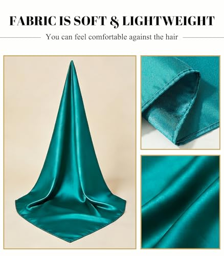 Sumolux Head Hair Scarf for Women 35" Like Satin Silk Scarf Hair Wrapping Night Bandana Large Square Scarves - color: A Solid Peacock Blue